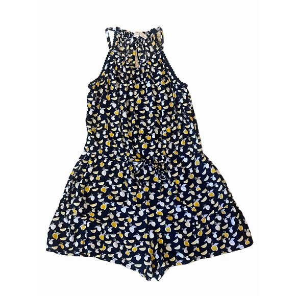 Ann Taylor Loft romper pom pom trim drawstring waist ruffle lemon halter - Picture 4 of 6